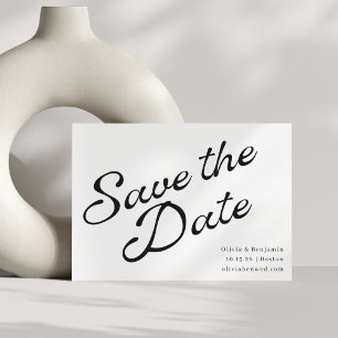Minimalist Vintage Elegant Script Black and White Save The Date