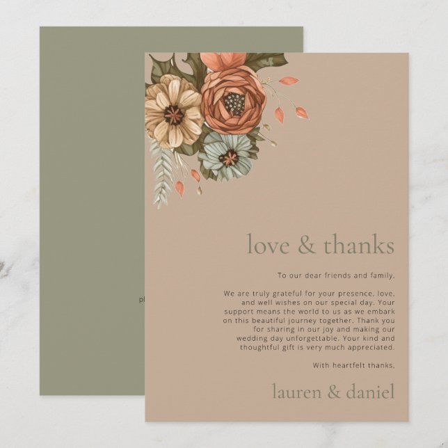 Minimalist Vintage Floral QR Code Wedding  Thank You Card (Front/Back)