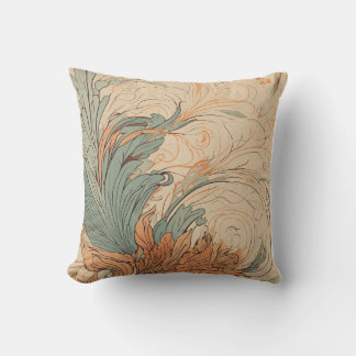 minimalist vintage flourish drawing,  throw pillow
