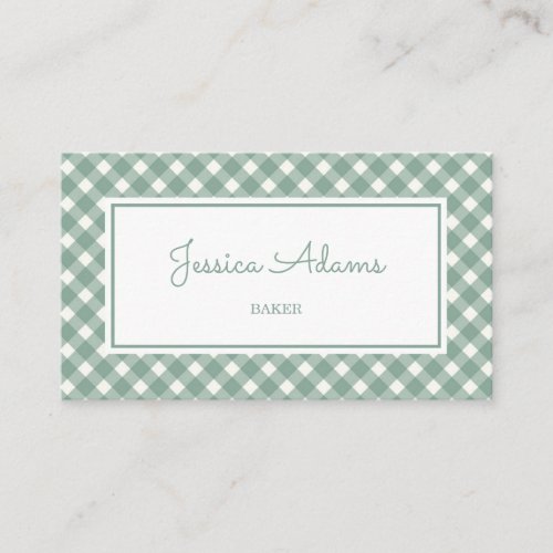 Minimalist Vintage Green Pastel Plaid Pattern Business Card