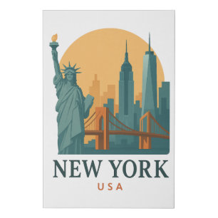Minimalist Vintage New York City Travel Faux Canva Canvas Print