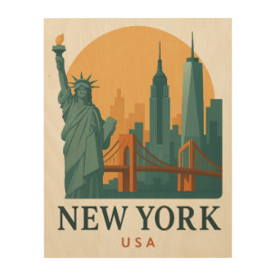 Minimalist Vintage New York City Travel NYC Wood Wall Art