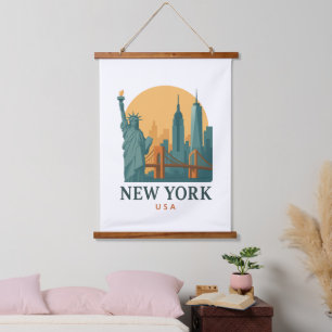 Minimalist Vintage New York City Travel Poster Hanging Tapestry