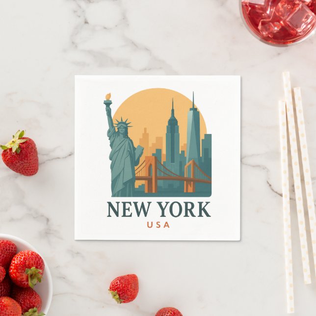 Minimalist Vintage New York City Travel Poster  Napkins (Insitu)