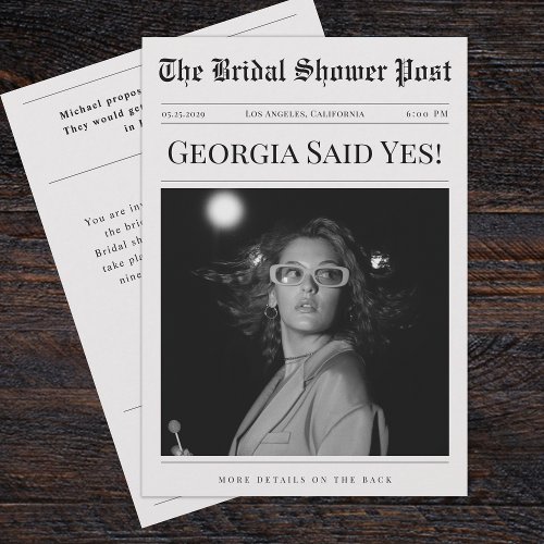 Minimalist Vintage Newspaper Photo Bridal Shower Invitation