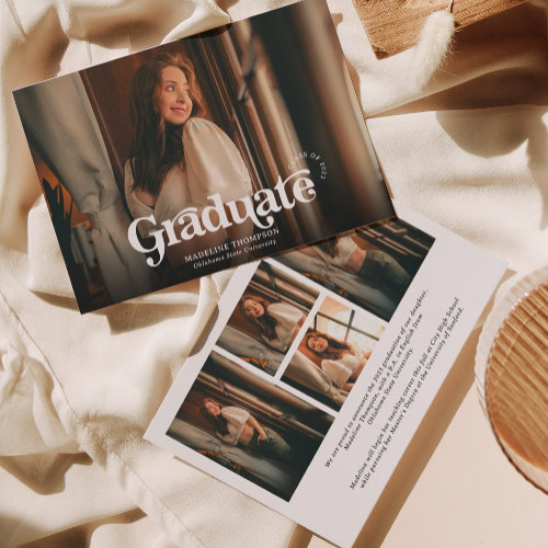 Minimalist Vintage Retro Photo Collage Graduation Announcement