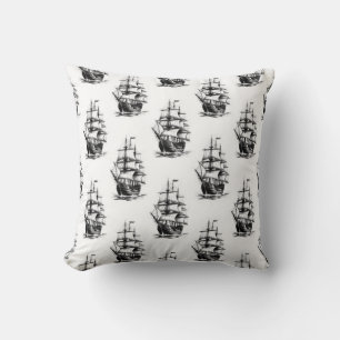 Minimalist Vintage Sailing Ship Pattern Design  Throw Pillow
