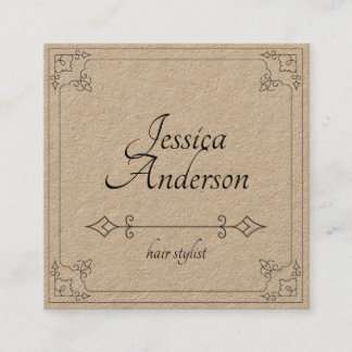 Minimalist Vintage Simple Kraft Hair Stylist Square Business Card