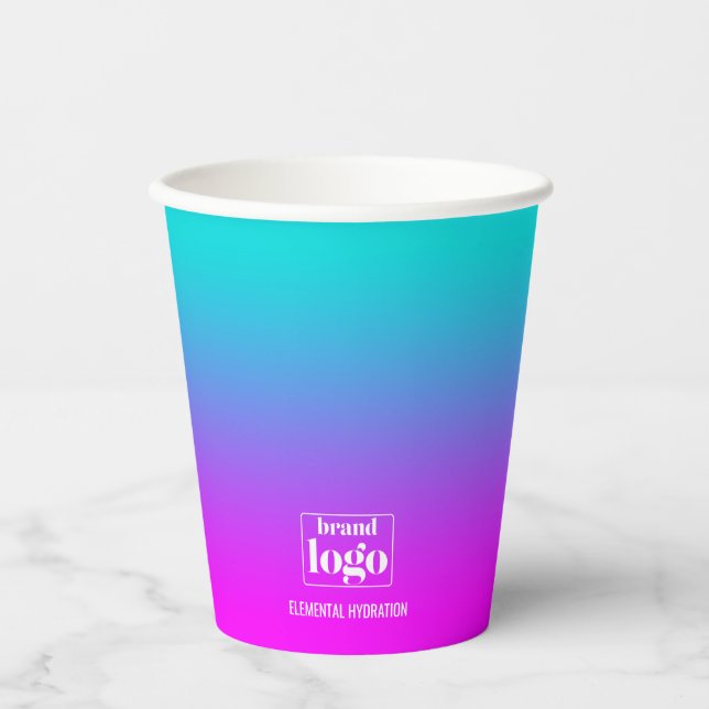 Minimalist Violet Aqua Gradient Elemental Logo Paper Cups (Front)