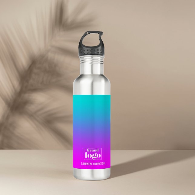 Minimalist Violet Aqua Gradient Elemental Logo Stainless Steel Water Bottle (Creator Uploaded)