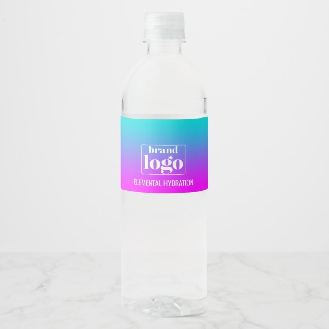 Minimalist Violet Aqua Gradient Elemental Logo Water Bottle Label (Front)