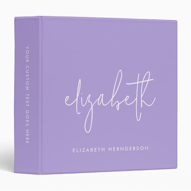 Minimalist Violet Lavender Script Name 3 Ring Binder (Front/Spine)