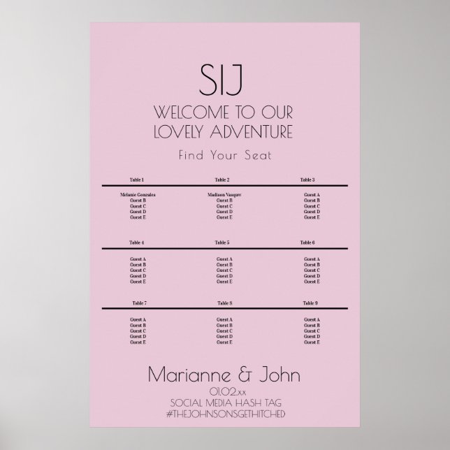Minimalist Violet Pink Wedding Logo Seating Chart (Front)