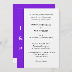 Minimalist Violet White Monogram Invitation