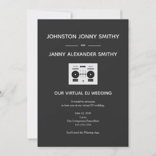 Minimalist Virtual DJ Wedding - Charcoal Invitation