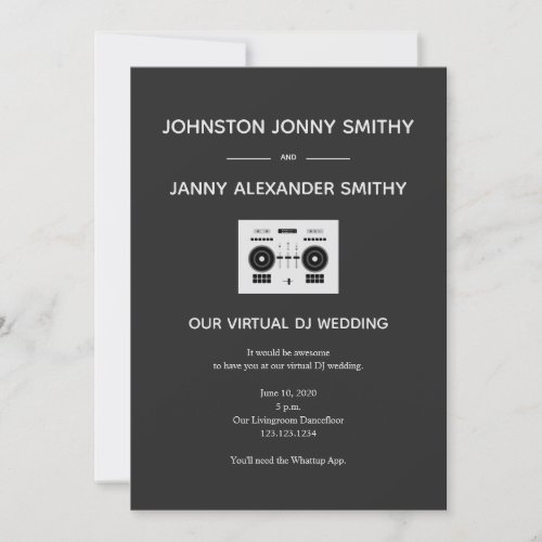 Minimalist Virtual DJ Wedding _ Charcoal Invitation