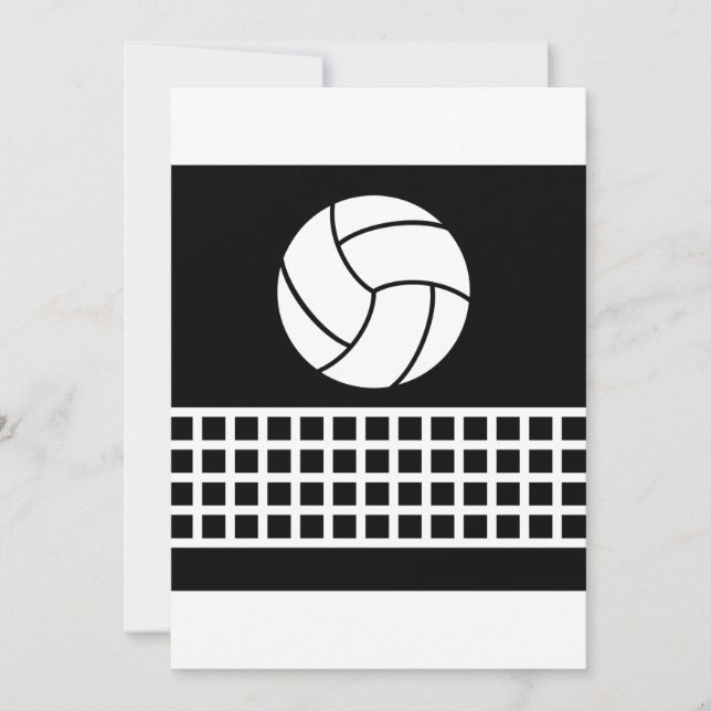 Minimalist Volleyball and Net Black and White Invitation (Front)