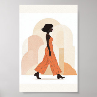 Minimalist Walking Woman Terracotta Poster
