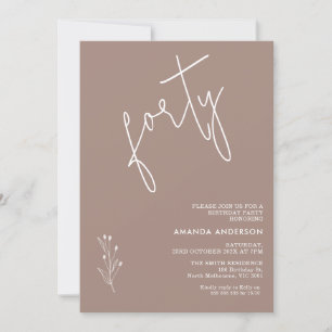 Minimalist Warm Brown Boho Motif 40th Birthday Invitation