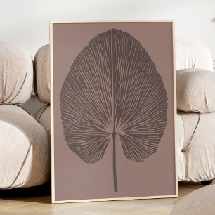 Minimalist Warm Mocha Brown Botanical Block Print