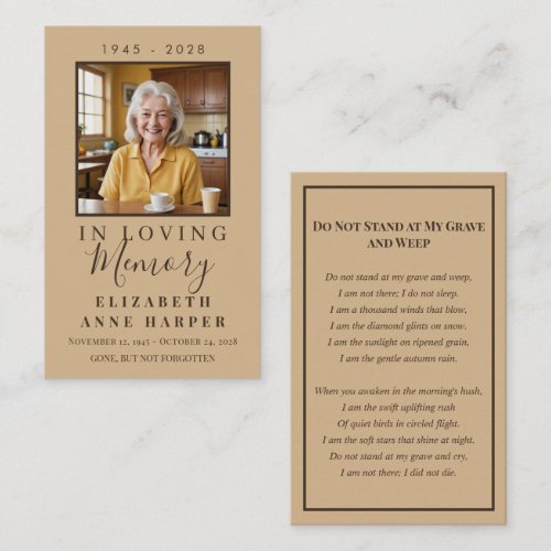 Minimalist Warm Sand Photo Funeral Card