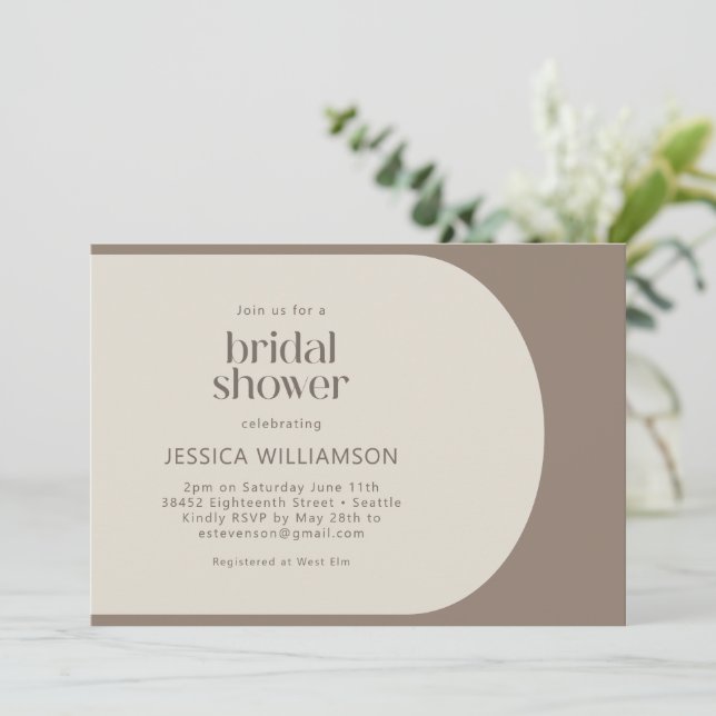 Minimalist Warm Taupe Cream Modern Bridal Shower Invitation (Standing Front)