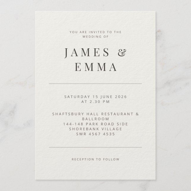 Minimalist  | Warm White Invitation (Front)