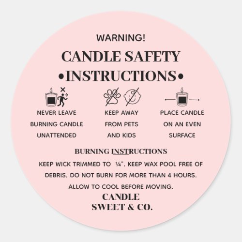 Minimalist Warning Candle  Blush Pink Modern Classic Round Sticker