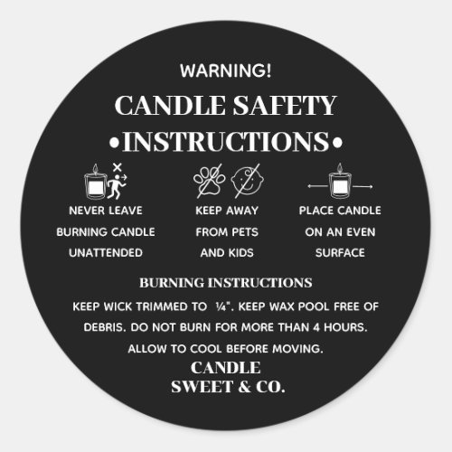 Minimalist Warning Candle  Modern Black Classic Round Sticker