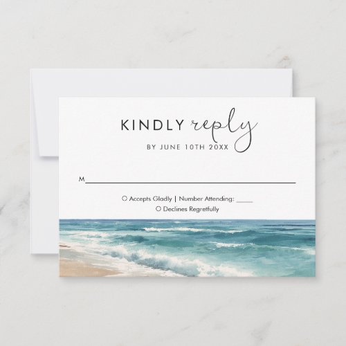 Minimalist Watercolor Beach Wedding RSVP Card