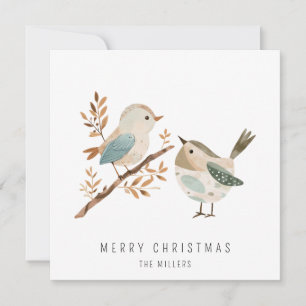 Minimalist Watercolor Birds Merry Christmas Holiday Card