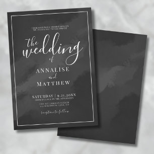 Minimalist Watercolor Black Wedding Invitation