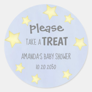 Minimalist Watercolor Blue Stars Baby Shower Classic Round Sticker