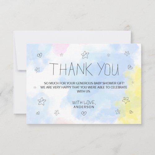 Minimalist Watercolor Blue Thank You Baby Shower