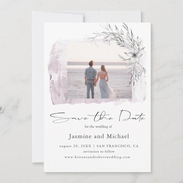 Minimalist watercolor Blush Photo Save The Date (Front)
