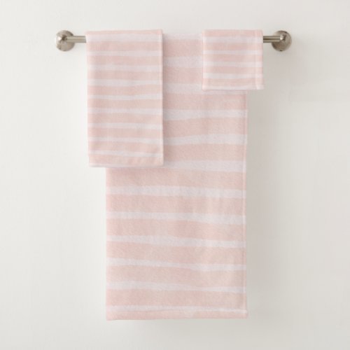 Minimalist Watercolor Blush Pink Textured Stripe Bath Towel Set