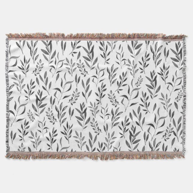Minimalist Watercolor Botanical Leaves Pattern  Throw Blanket (Front)