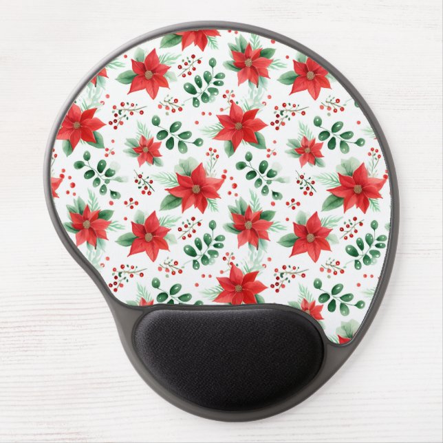 Minimalist Watercolor Botanical Poinsettia  Gel Mouse Pad (Front)