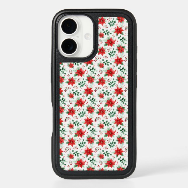 Minimalist Watercolor Botanical Poinsettia Otterbox iPhone Case (Back)