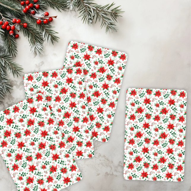 Minimalist Watercolor Botanical Poinsettia Poker Cards (Creator Uploaded)