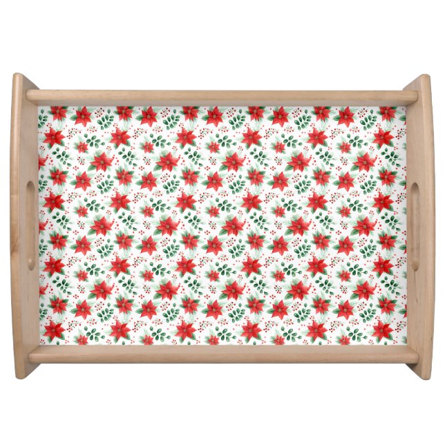 Minimalist Watercolor Botanical Poinsettia  Serving Tray (Front)