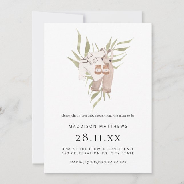 Minimalist Watercolor Boy Boho Baby Shower Invitation (Front)