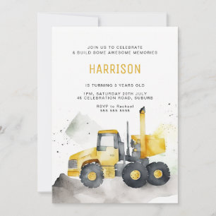 Minimalist Watercolor Cement Truck Birthday Invitation