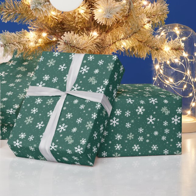 Minimalist Watercolor Christmas Green Snowflakes  Wrapping Paper (Holidays)