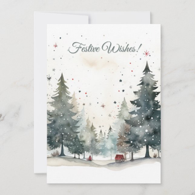 Minimalist Watercolor Christmas SeasonHoliday Card (Front)