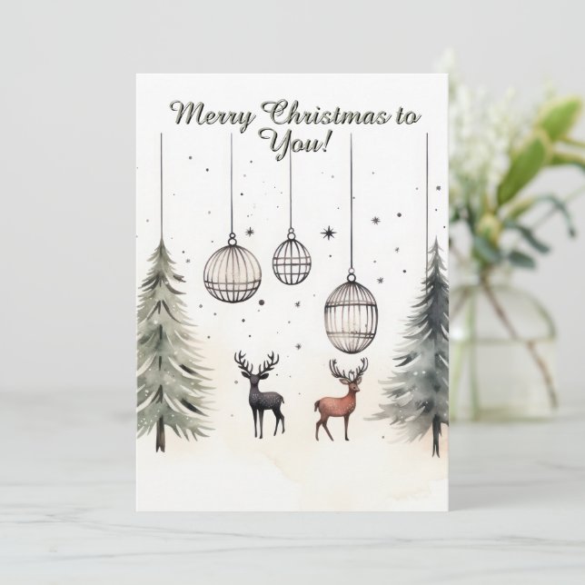 Minimalist Watercolor Christmas SeasonHoliday Card (Standing Front)