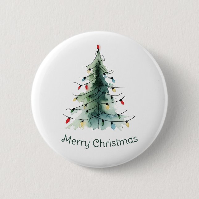 Minimalist Watercolor Christmas Tree Button (Front)