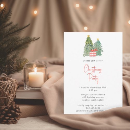 Minimalist Watercolor Christmas Tree Holiday Party Invitation