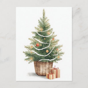 Minimalist Watercolor Christmas Tree Holiday Postcard
