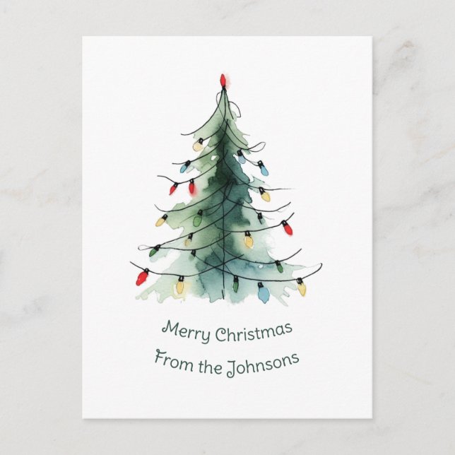 Minimalist Watercolor Christmas Tree Holiday Postcard (Front)